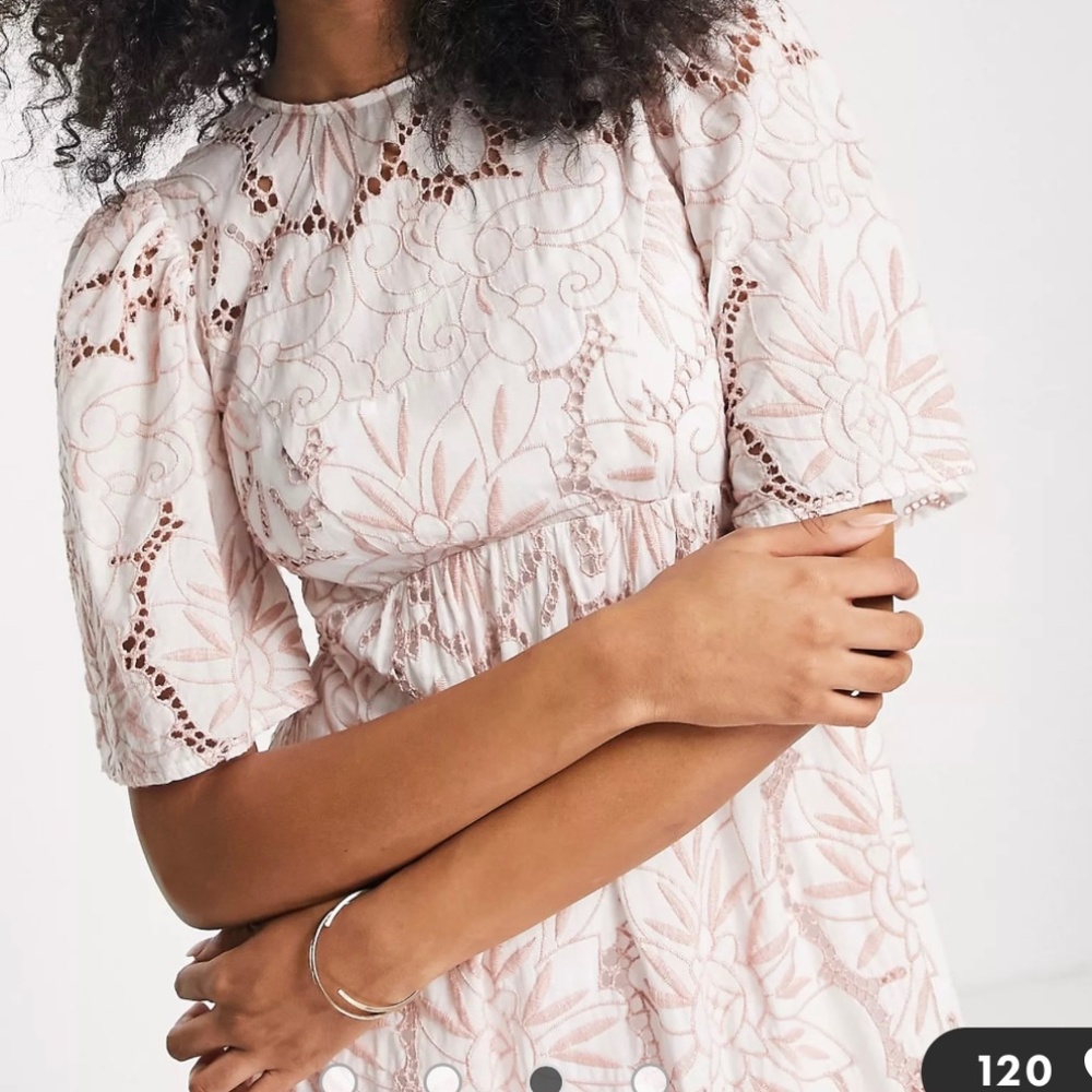 NWT ASOS EDITION floral broderie tiered midi dress with contrast stitch in blush